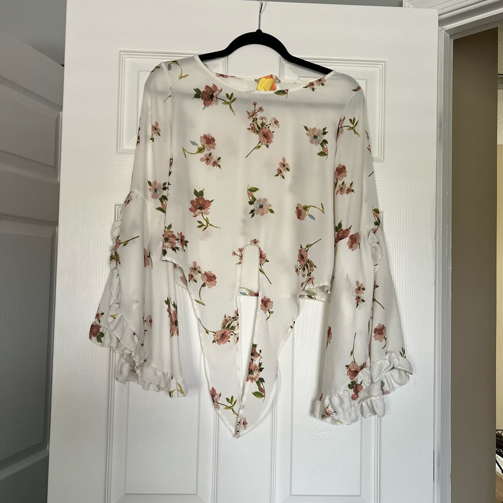 Altar'd State Cream Bell Sleeve Asymmetrical Blouse